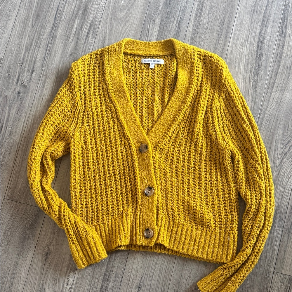 Elizabeth and James Mustard Knit Button-Front Cardigan